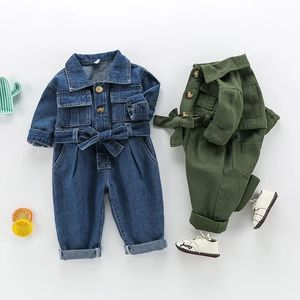 Spring Kids Denim Jumpsuits Baby Long Sleeve Overalls Children Fashion Jeans Loose Trousers Korean Baby Boys Girls Outfit 240108