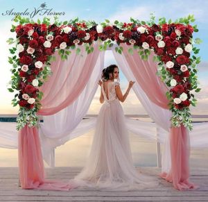 Dekorativa blommor kransar 140 cm anpassade vinröd vinröd konstgjorda blommvägg girland bord mittpiece bröllop bakgrund deco2393919