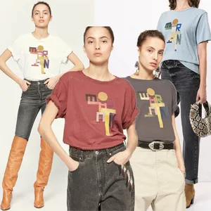 21SS Isabel Marant Designer Streetwear Bluza geometryczne Listy drukowane Dziewczyny Dziewczyny na świeżym powietrzu T-shirty