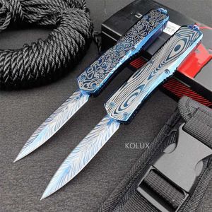 Nóż mikro niebieski tytan Troodon Combat Au/to Knife 440C stalowe ostrze 57HRC Aluminium Aluminium Aluminium Noży samoobrony