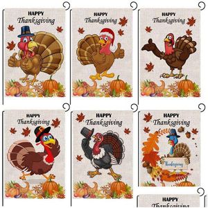 Banner Flags Thanksgiving Garden Flag Double Side Printing Linen Turkey Happy Yard Home Decoration Drop Delivery Festive Party Suppli Dhgd7