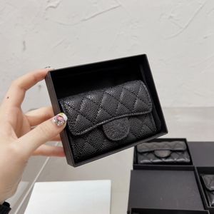 Designer Card Holder Wallet Short Case Purse Quality Pouch Quilted Genuine Leather Womens Men Purses Mens Key Ring Credit Coin Clutch Mini Bag Caviar black With Box