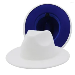 Basker fashionabla jazz Panama Woolen Felt Fedora Hat White Royal Blue Patchwork Party Elegant Top