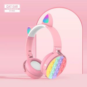 Moda kız ct-950 bluetooth kulaklıklar kulaklıklar parlayan sevimli kedi kulak led kızlar çocuk pc gamer Auriculares kulaklık kablosuz kulaklık hifi