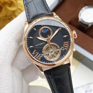 Hochwertige Herrenuhr der Top-Marke Cartiex Tourbillon-Serie, Mondphase, Leder, Ganzstahlarmband, Designer-Uhrwerk, mechanische Uhr für Herren