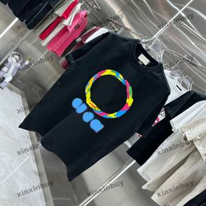 Xinxinbuy 2024 Erkekler Tasarımcı Tee T Shirt Paris Renkli Mektup Baskı Kadınlar Siyah Beyaz Sarı Mavi XS-2XL