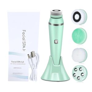 4 in 1 Electric Brush Face Skin Spa Cleansing USB Rechargeable Massager Cleaner with Heads Care Clean Beauty Tool 240106