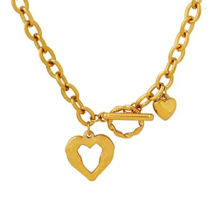 Pendant Necklaces Fashion Aesthetic Stainless Steel Gold Plated Heart Pendants Necklace Woman Luxury High Quality Fine Jewelry Couples Gift