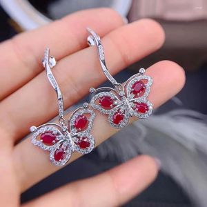 Ohrhänger MeiBaPJ Natürlicher Rubin/Granat Schmetterling Tropfen Echt 925 Sterling Silber Roter Stein Feiner Charm-Schmuck Für Frauen