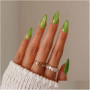 Falska naglar gröna kattögon mandel återanvändbar bärbar lång falsk för diy nagelkonstdekorationer salong droppleverans hälsa skönhet otwvn