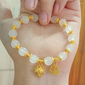 Charm armband kinesisk stil zodiac drake armband för kvinnor män liv år amulet lyckliga pärlor välsigna vänskap par smycken gåva