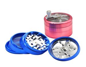 Aluminum Alloy 4 Piece Herb Tobacco Spice Herbal Grass Grinder 63MM Smoke Crusher Hand Crank Muller Mill Pollinator Smoking Pipe A9580729