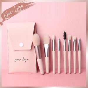 Borstar Privatetikett 8 PC: er Vegan Syntetiskt hår Mini Makeup Brush Golden Pink Protable Premium Cosmetic Make Up Borstes Set With Case