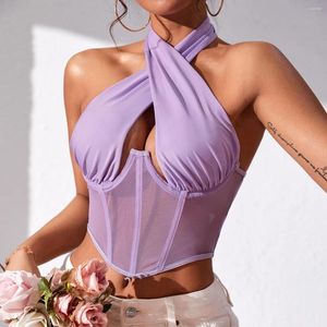 Tanques femininos Roxo Corset Top Mulheres Sem Mangas Strappy Cross Over Front Cut Out Halter Neck Envoltório Colheita Bandagem Verão Sexy Chic Tank Tops