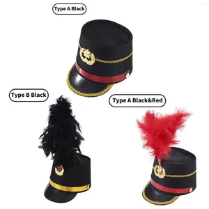 Berets 1Pc Children Adult Drum Horn Uniform Hat Band Conductor Cap With Feather Decor Carnival Celebrate Festival Performance Props