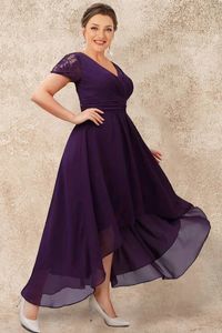 Women's Plus Size Lace Dress Short Sleeve Elegant and Pretty Fit and Flare Dress Surplice Front Asymmetrical Hem Midi Dress 240108
