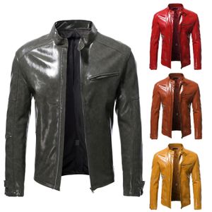 Herren Herbst glänzende Lederjacke Mode Selbstkultivierung Stehkragen Motorradanzug PU Hübsches kurzes Top S-5XL 240108