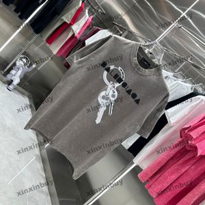 Xinxinbuy 2024 Mężczyzn Designer Tee T Shirt Zniszczona kluczowa litera drukująca Paryż Kobiety Czerwony czerwony żółty niebieski