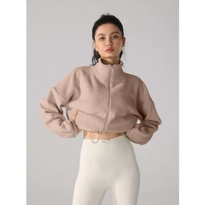 24Ss Desginer Al Yoga Aloyoga Damenjacke Aloos Herbst/Winter Plüschpullover Damen Stehkragen Loses Sportoberteil Dicker und warmer Oli-Fleece-Kurzmantel Rosa 458