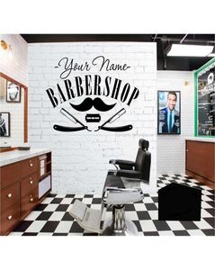 Anpassningsbar barberbutik Namn Klistermärke Barber Shop Salon Salon ShopFront Dekorativ fönsterklistermärke Väggklistermärke MF52 2012032700699