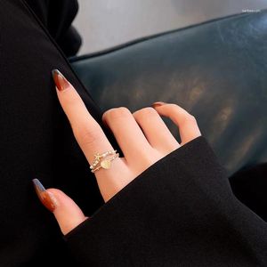 Cluster Rings Fashion Personality Double-layer Love Five-pointed Star Opal Open Ring Female Temperament Wild Trend Party Jewelry