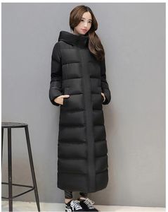 Jacken Damen Super Lange Daunenjacke Winter Puffer Dicker Mantel Schwarz Rot Kapuze Reißverschluss Warm halten