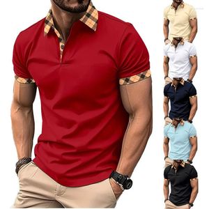 Erkek Polos Yay Ekose Yakası Uzun Kollu Polo Gömlek Günlük Jersey Business Avrupa Boyutu S-3XL