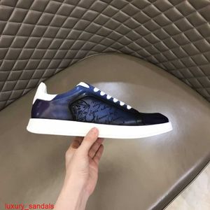 Leather Sneaker BERLUTI Casual Shoes New Men's Scritto Pattern Trendy Men's Sports Shoes with Calf Leather Polishing Color Fashion Casual Shoes HB5F