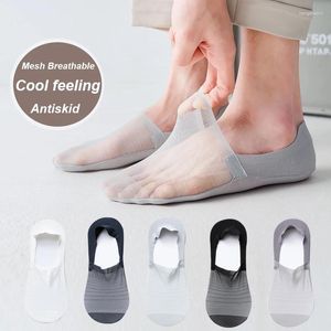Men's Socks 3pairs Summer Invisible Nylon Transparent Mesh Non-Slip Breathable Elastic Ice Silk No Show Sokken
