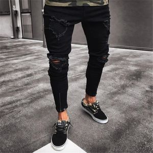 Plus Size S/3XL Mens Cool Designer Brand Black Jeans Skinny Ripped Destroyed Stretch Slim Fit Hip Hop Pants With Holes For Men 240108