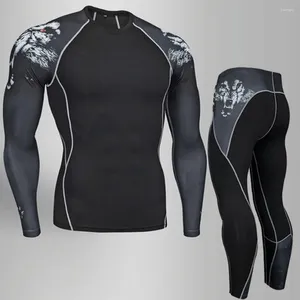 Herren Thermal Unterwäsche Kompression Sportanzug Fitnessstudio Muskeltraining langärmelige T-Shirt-Leggings Männer Basis Schicht Uderwear Jogging Anzüge 4xl