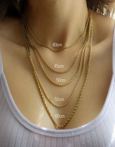 Naszyjnik dla kobiet i mężczyzn Złoty łańcuch liny ze stali nierdzewnej Złota moda Ed Rope łańcuchy Prezent 2 3 5 mm Designer Jewelry9964681