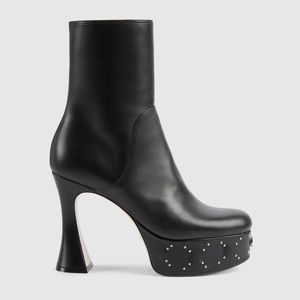 Latest High-heeled Shoes Crystal Ankle Boot Waterproof Platform Horseshoe Heel Thick Bottom Letter Decorative Nail Ankle Boots Hardware Buckle Rivet Pump