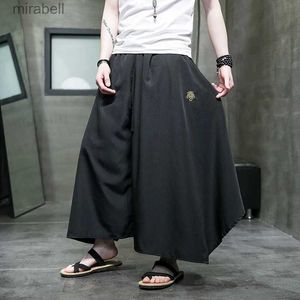 Calças masculinas 2023 estilo chinês homens harajuku streetwear cintura elástica calças moda perna larga quimono calças masculino balck saia calças femininas 5xl yq240108