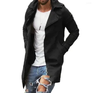 Мужские куртки Мужская повседневная куртка-тренч Slim Fit средней длины с лацканами с карманами ветрозащитные пуговицы на осень