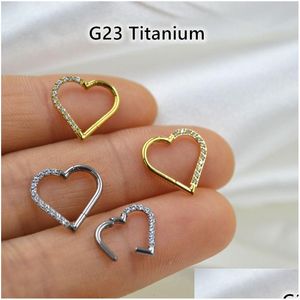 Pierścienie nosowe kołki Pierścienie nosowe kołki 10pcs G23 CZ Heart 16GX810 Hoop Septum Clicker Zawias Pierścień Pierścień Ear Helis