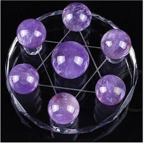 Crafts 7 pcs 2cm Crystal Ball Chakra quartz Sphere Healing gem Stone Beads Fengshui Decor & 8cm Glass Stand