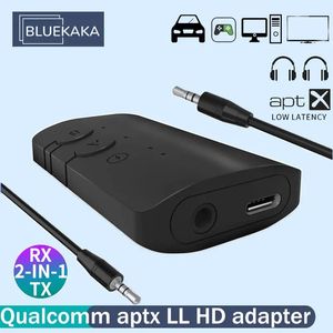 Connectors Bluetooth 5.2 Ljudsändarmottagare APTX LL HD Adaptive 3,5mm Aux Typec Jack Wireless Adapter Dongle för TV -bilkit högtalare