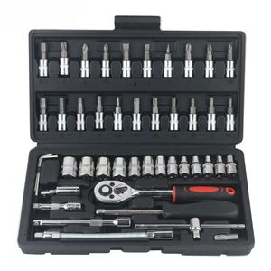 46-teiliges Auto-Reparatur-Werkzeug-Set mit Koffer, 14-Zoll-Antriebssockel, Ratschen-Drehmomentschlüssel-Set, Schraubendreher-Bit, Schnellspanner, Handwerkzeuge 240108