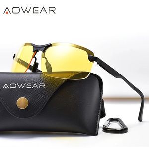 サングラスaowear horparized night driving glasses men anti glareセーフティナイトビジョンゴーグルグラス