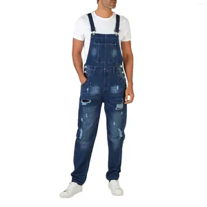 Herrenhose, Denim-Loch-Overall, modische Hosenträgerhose mit mehreren Taschen, Hip-Hop, zerrissene Jeans, lässig, Retro, Komfort, Streetwear