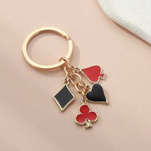 Key Rings Cute Enamel Keychain Hearts Clubs And Spades Symbol Key RPoker Card Key Chains For Women Men DIY Handmade Jewelry J240108