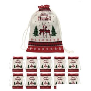 Decorazioni natalizie Plaid rosso Fiocco di neve Alce Sacchetti regalo Dstring Pouch Candy Snack Bag Packaging Storage Drop Delivery Home Garden Otg1Z