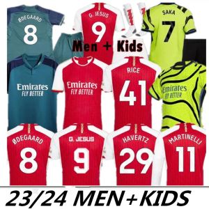 S-4XLライスファンバージョンサッカージャージホワイトアウトサリバガンナーズ23 24 Martinelli G. Jesus 2023 Smith Rowe Jersey Saka Havertz Shirt Odegaard Kit Kid装備