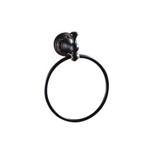 Rings Wholesale And Retail Free Shipping Solid Brass Towel Ring Oil Rubbed Bronze Towel Holder Round Flower Carved Wall Mounted