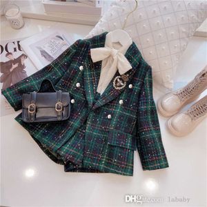 Spring Autumn Girls Children's Clothing Sets College Style Two Piece Set Long Sleeve Jacket Suit And Shorts 2Pcs Kids Clothes