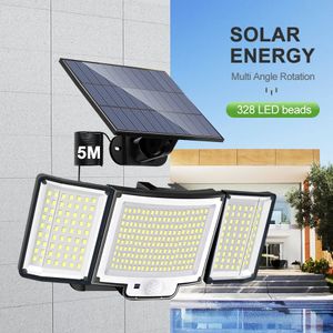 348LED SOLAR LAMP Outdoor Security Light With Motion Sensor Waterproof 126328LED PLärskt spotlight Solar för trädgårdsgarage 240108
