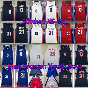 مخصص XS-6XL كرة السلة 0 Tyrese Maxey Jersey خياطة 21 Joel Embiid Jerseys 2023-24 New City Blue White Red Sports Reshirts Women Youth Kids Man Boys