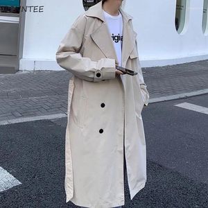 Männer Trenchcoats Männer Herbst Lose Umlegekragen Solide Hübsche Mode Winddicht Lange Japanische Coole Teenager Streetwear Hombre Ins