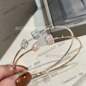 braccialetto di gioielli firmati Bracciale aperto di marca Designer Bracciale aperto di alta qualità S925 in argento sterling doppio tondo e quadrato con zirconi per gioielli da donna
